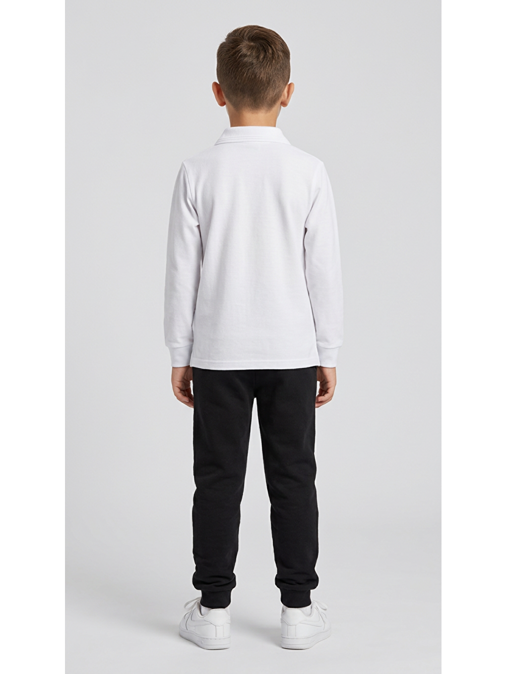 Beyaz Erkek Çocuk Okul Uzun Kol Polo Yaka Lakost-3