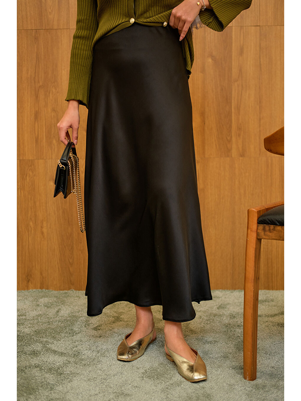 Kadın Saten Etek Siyah-4