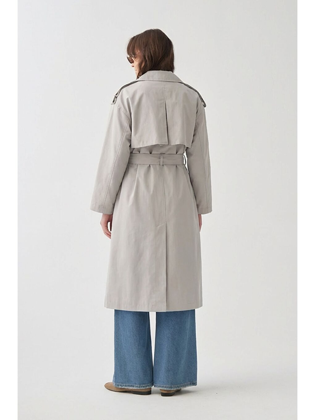 Bej Taş-Yaka Apoletli Trençkot-2
