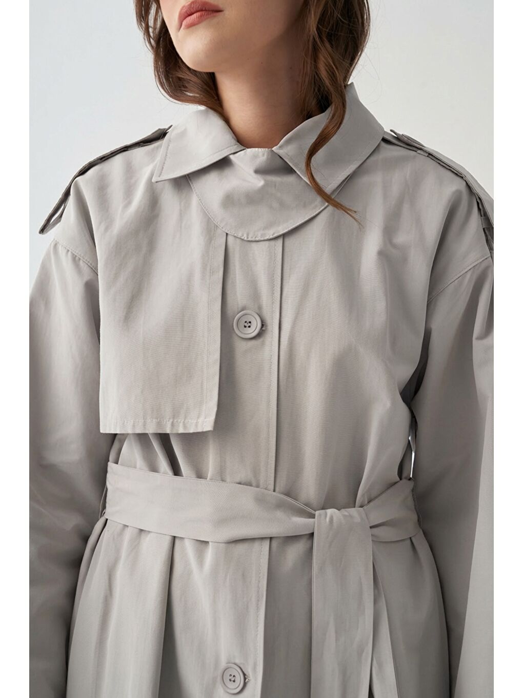 Bej Taş-Yaka Apoletli Trençkot-3