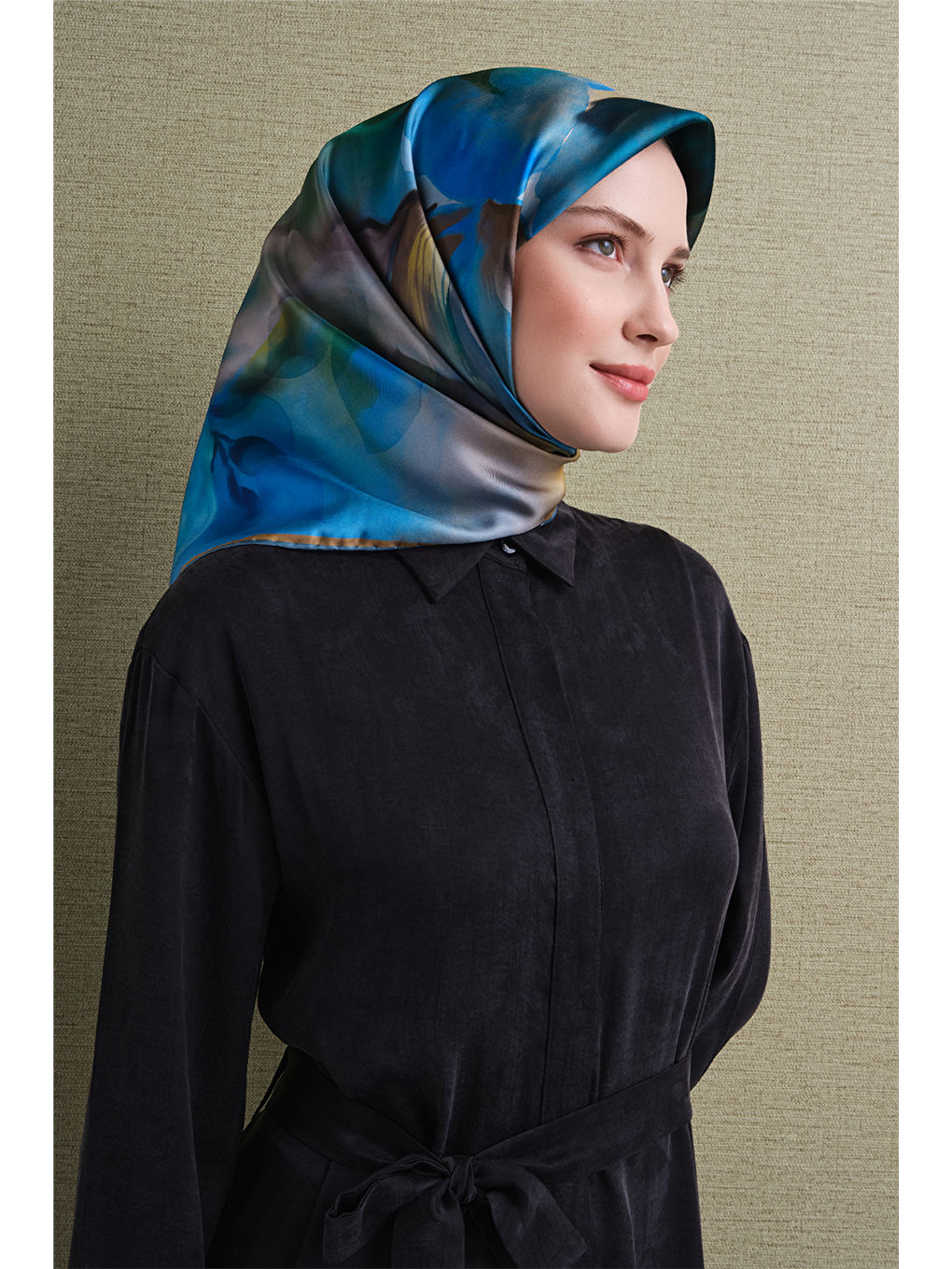 Petrol Saf İpek Twill Eşarp 9603d 83-1