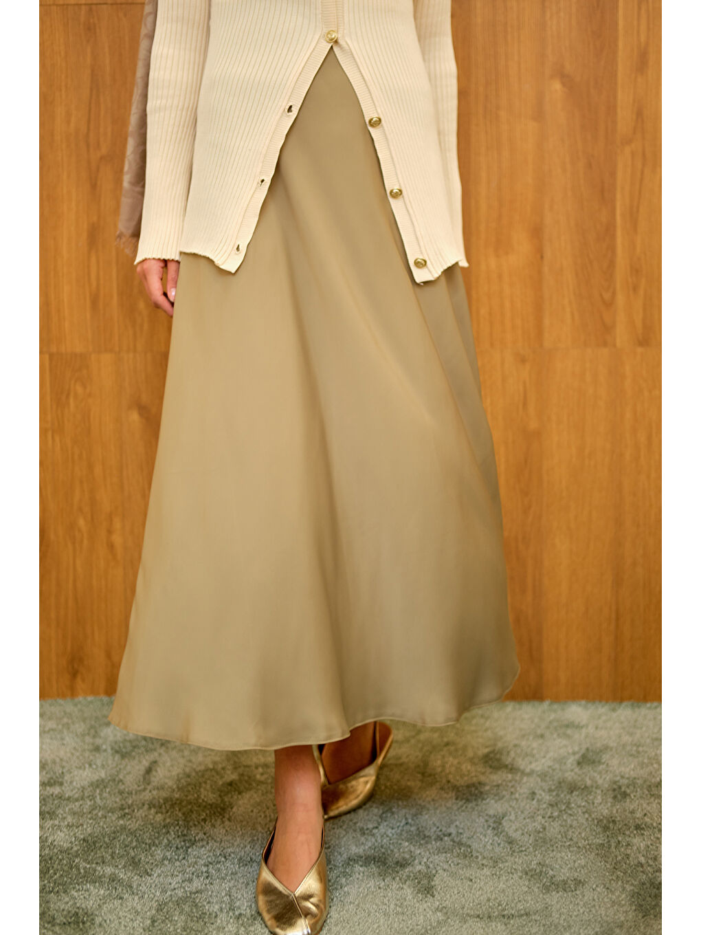 Kadın Saten Etek Yeşil-1