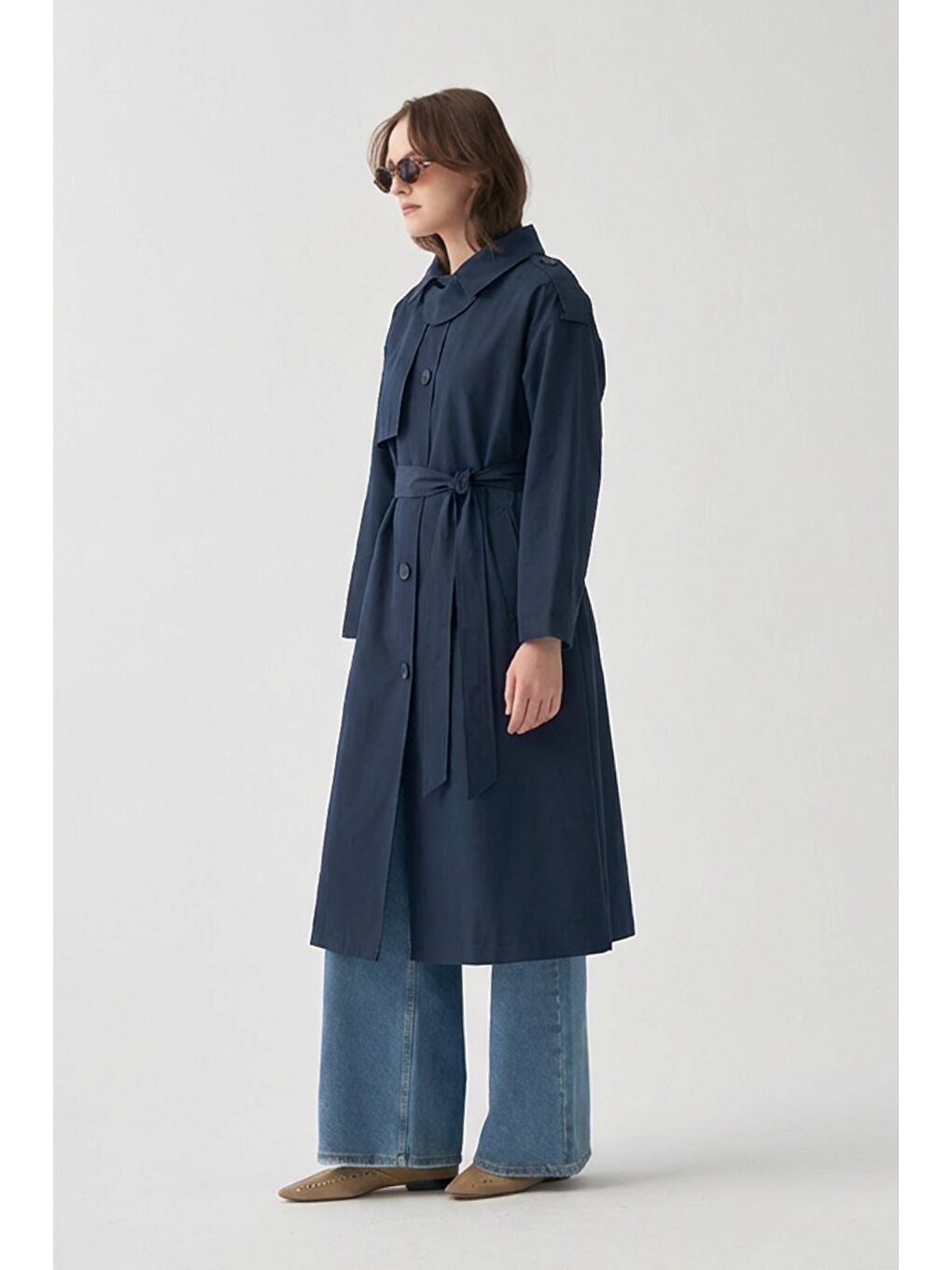 Lacivert-Yaka Apoletli Trençkot-1