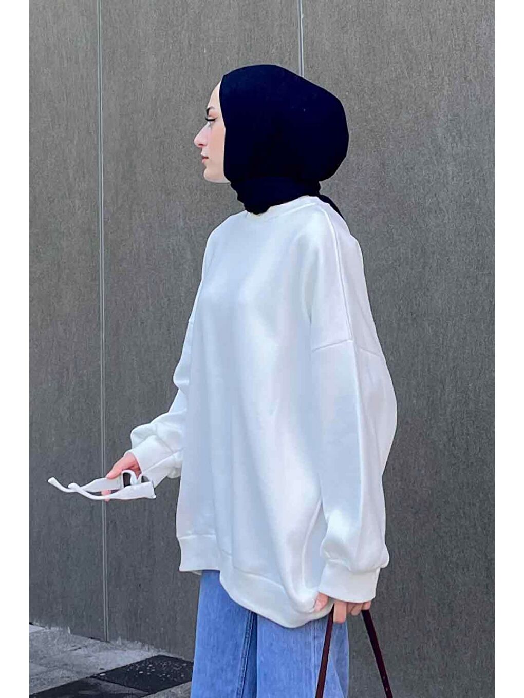 Jasmin Bisiklet Yaka Oversize Sweat Beyaz-1
