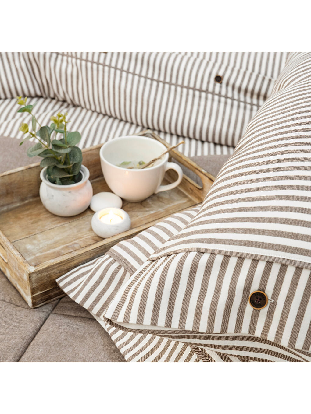 Home Loria Yatak Örtüsü Nevresim Seti 7 Parça-Bej-7