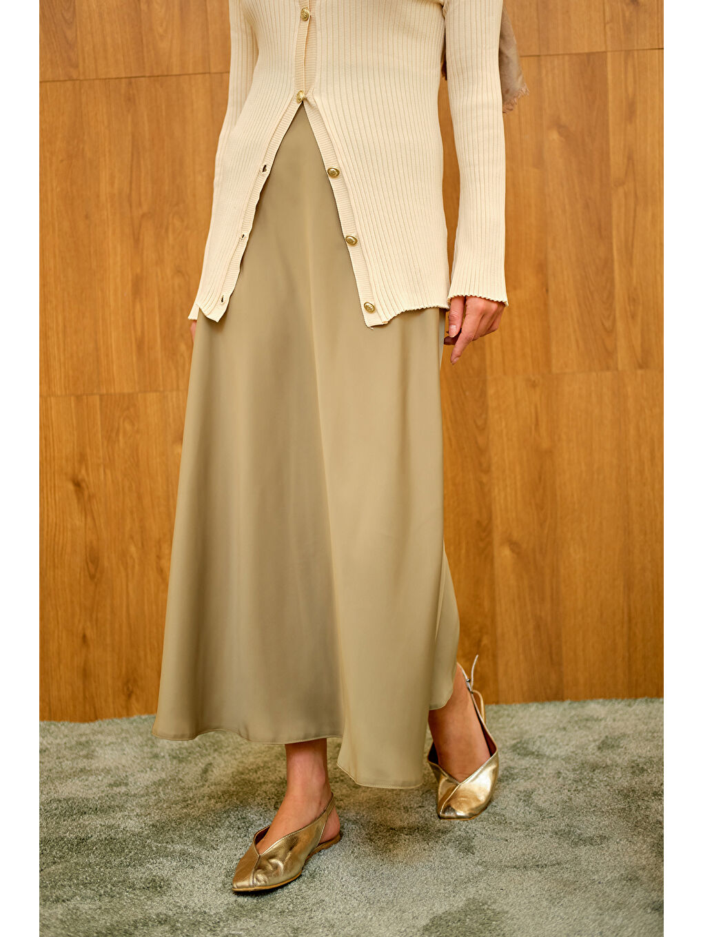 Kadın Saten Etek Yeşil-3