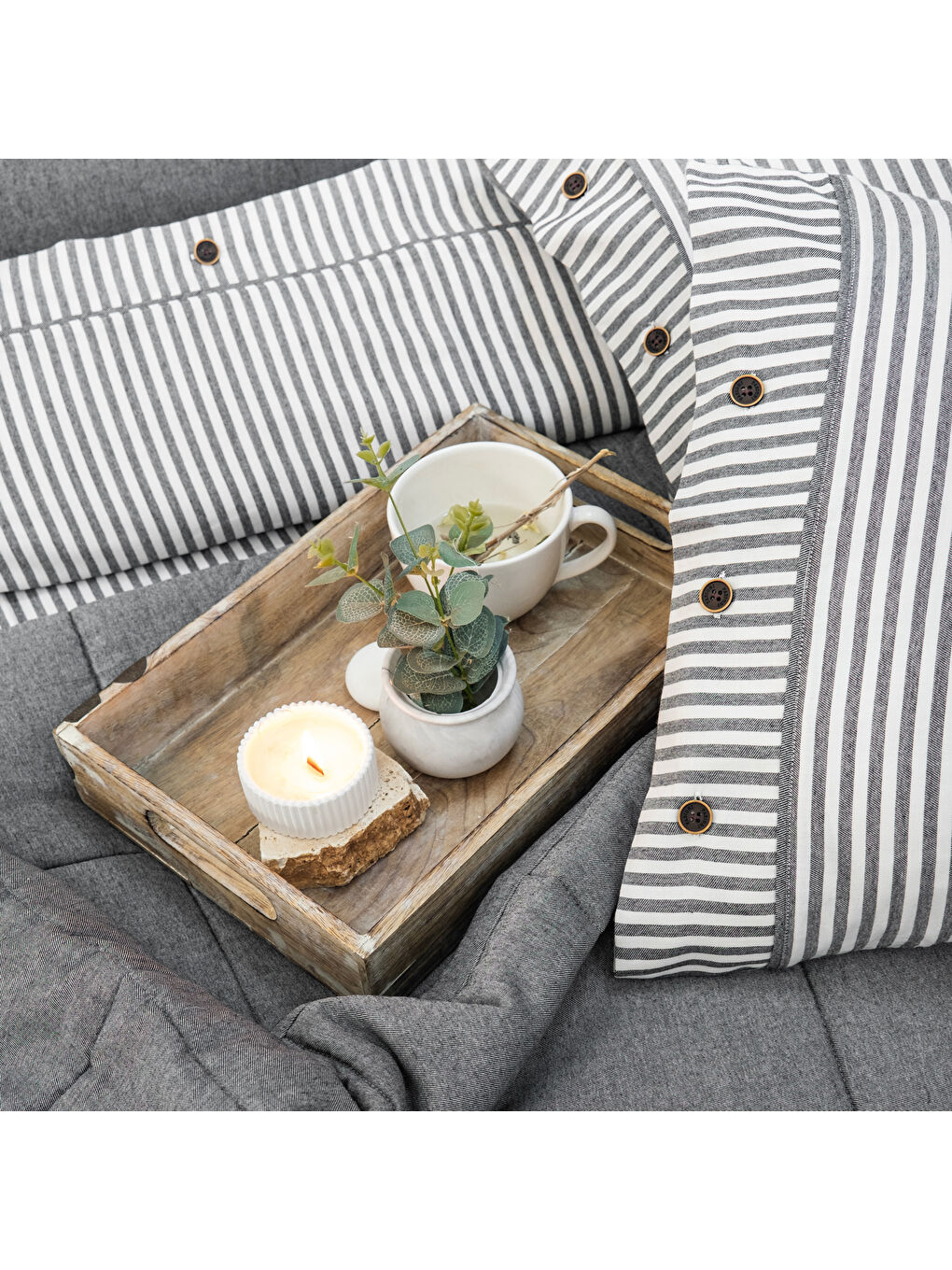 Home Loria Yatak Örtüsü Nevresim Seti 7 Parça-Antrasit-6