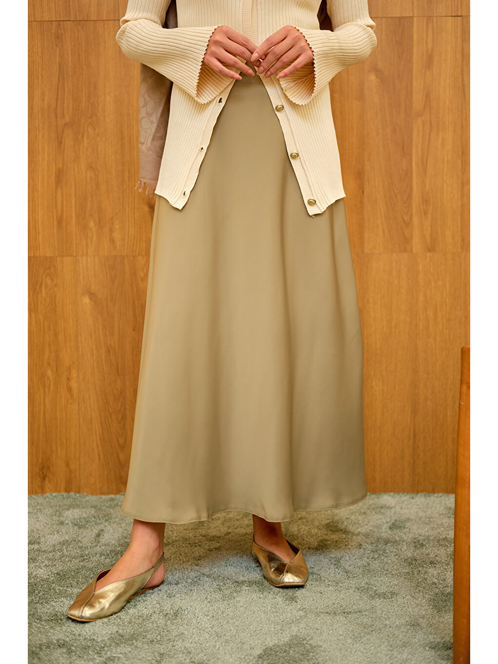 Kadın Saten Etek Yeşil-4