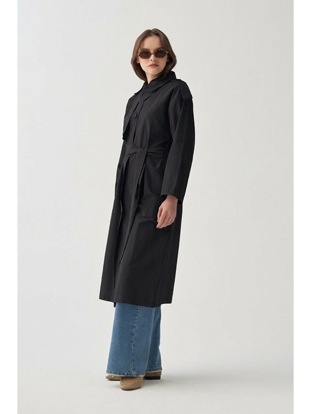 Siyah-Yaka Apoletli Trençkot-1
