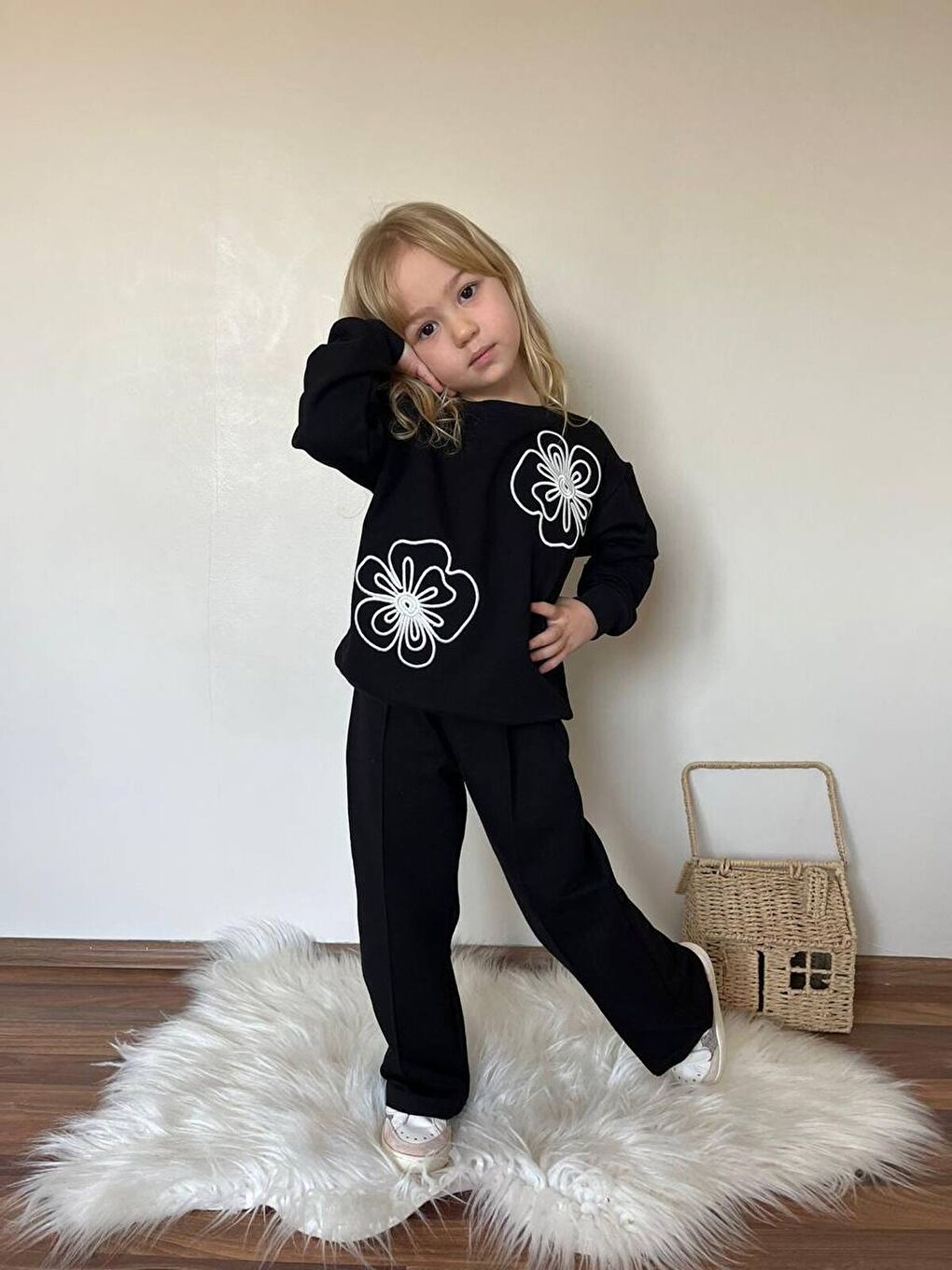 Kız Çocuk İki İplik Elastanlı Alt Üst Takım Siyah