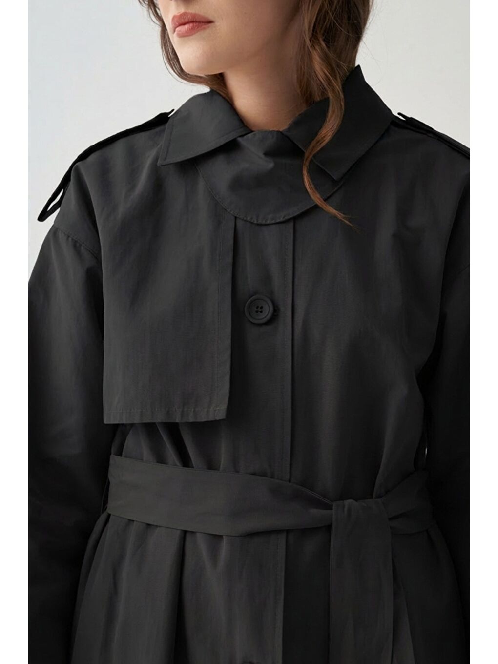 Siyah-Yaka Apoletli Trençkot-3