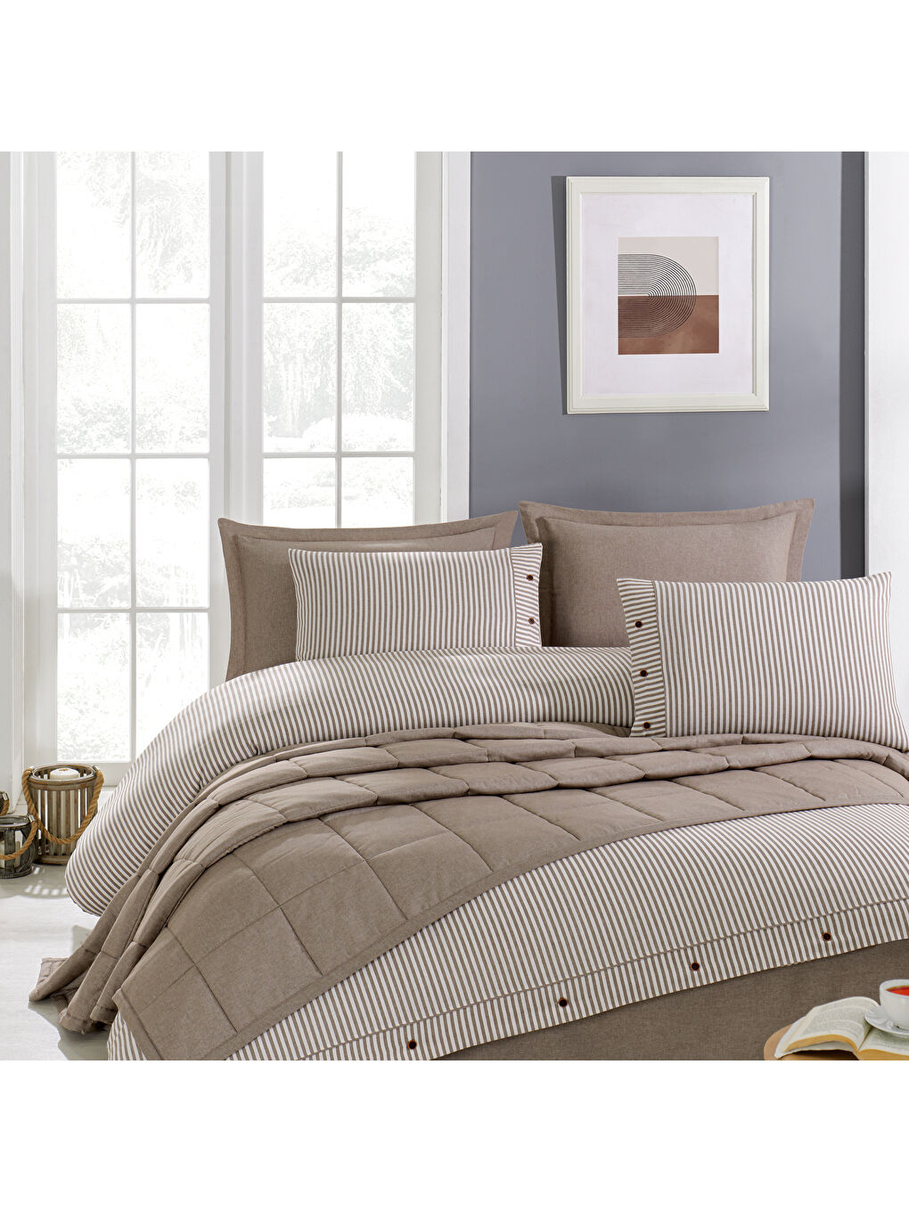 Home Loria Yatak Örtüsü Nevresim Seti 7 Parça-Bej-8