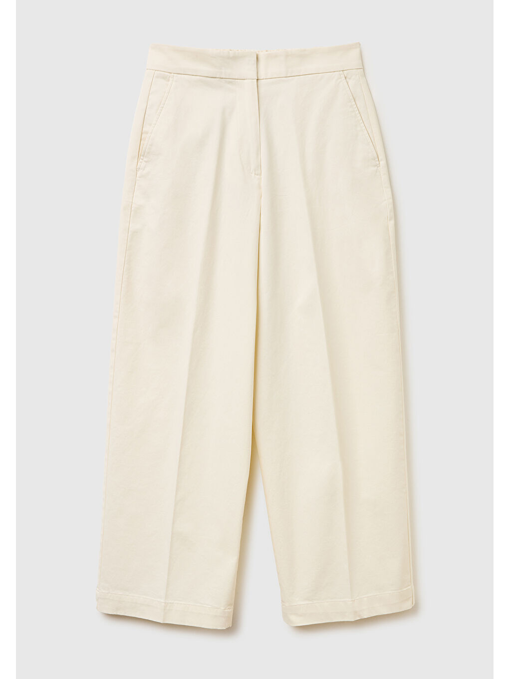 Ekru Kadın Krem Pamuk Karışımlı Beli Lastik Detaylı Balon Paça Pantolon-1