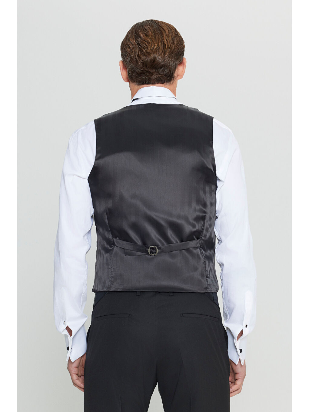 Erkek Siyah Yünlü Slim Fit Dar Kesim Yelekli Klasik Kruvaze Yelek-5