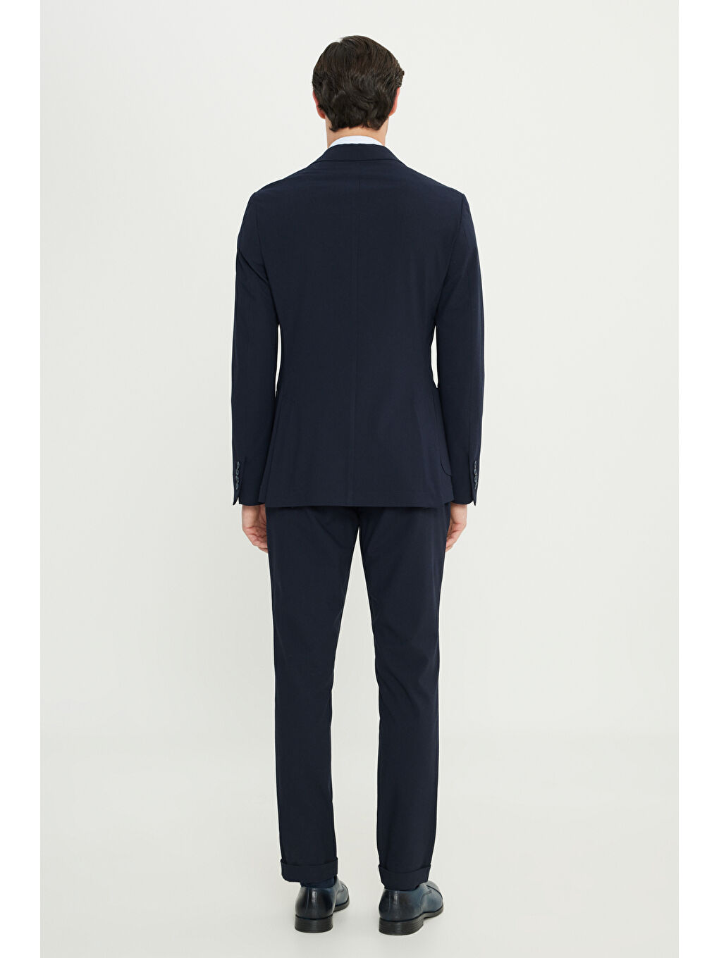 Erkek Lacivert Slim Fit Dar Kesim Mono Yaka Gofre Desenli Torba Cepli Takım Elbise-7