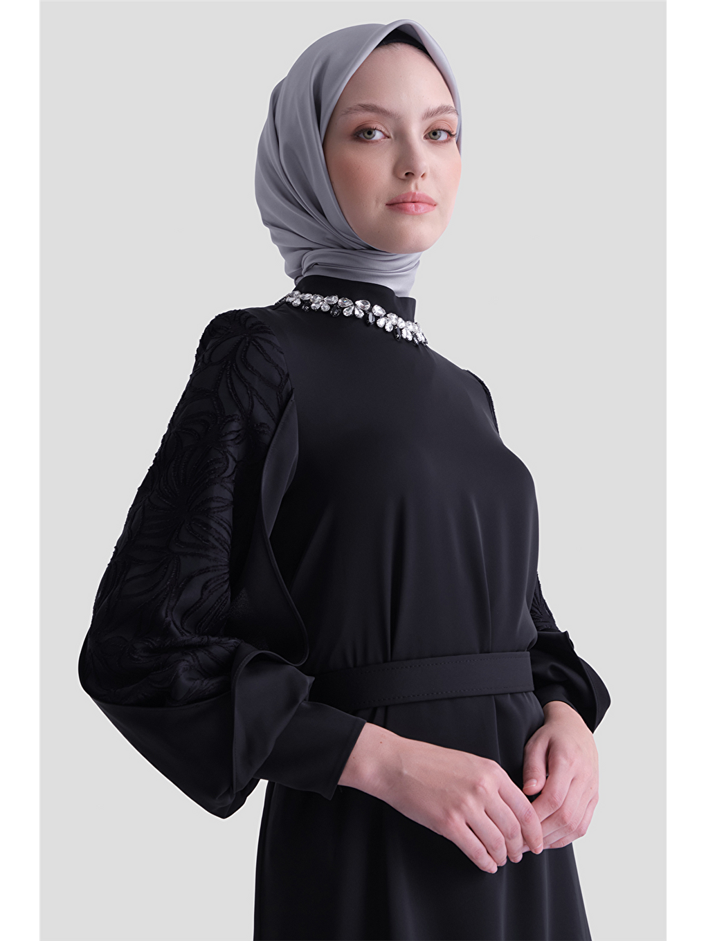 Taş Detaylı Elbise Siyah-1