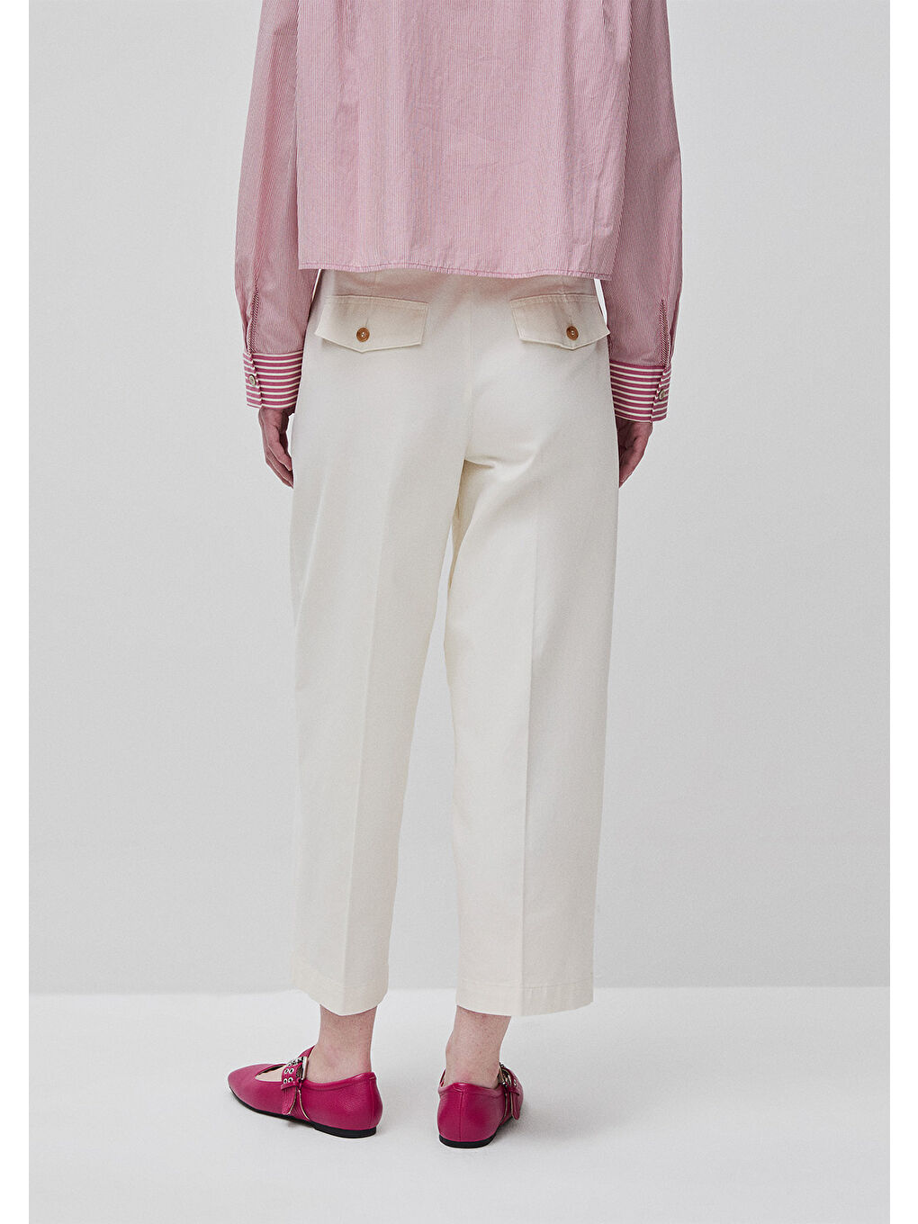 Ekru Kadın Krem Pamuk Karışımlı Beli Lastik Detaylı Balon Paça Pantolon-2