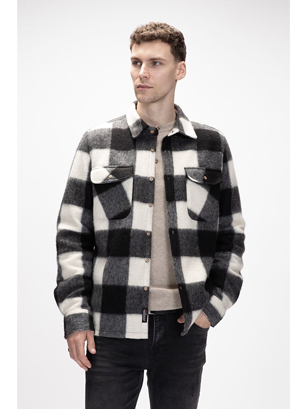 Siyah Torres Si̇yah Erkek Oduncu Gömlek-4