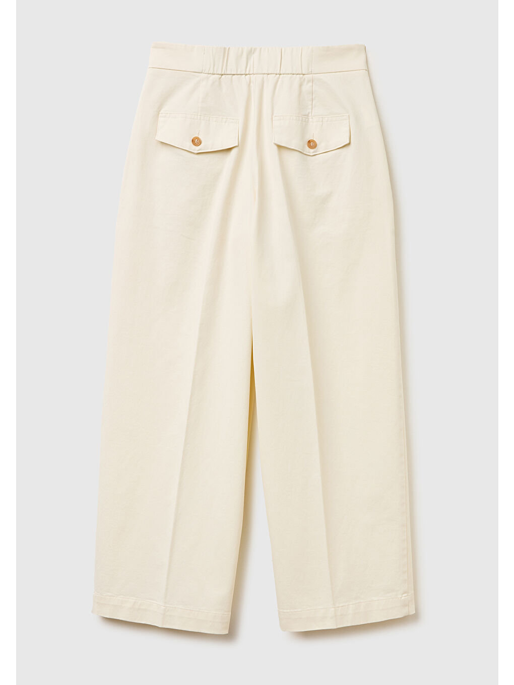 Ekru Kadın Krem Pamuk Karışımlı Beli Lastik Detaylı Balon Paça Pantolon-3