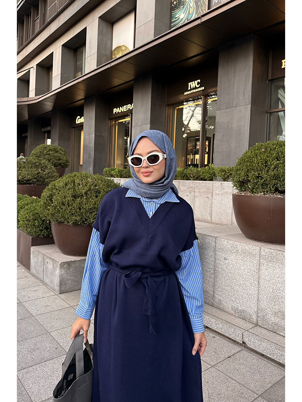 Kadın Garnili Triko Elbise Lacivert-1