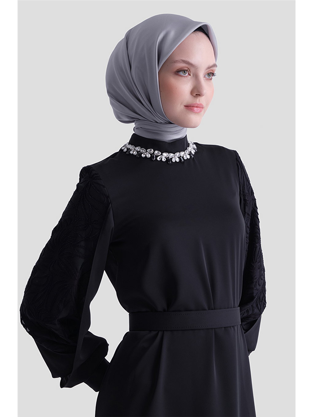 Taş Detaylı Elbise Siyah-2