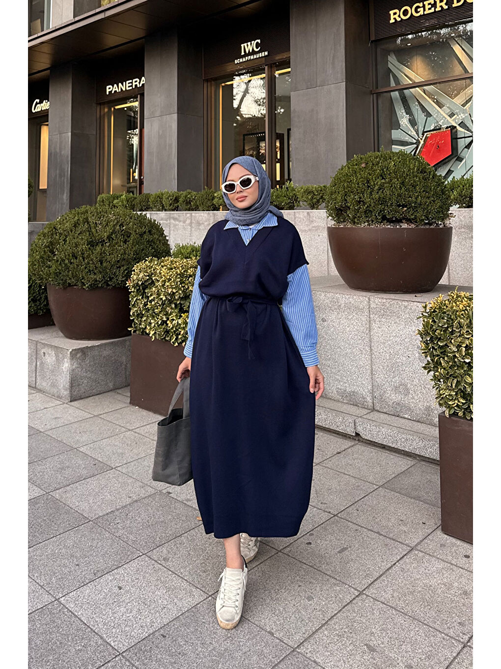 Kadın Garnili Triko Elbise Lacivert-2