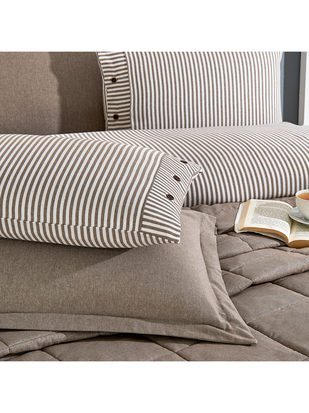 Home Loria Yatak Örtüsü Nevresim Seti 7 Parça-Bej-9