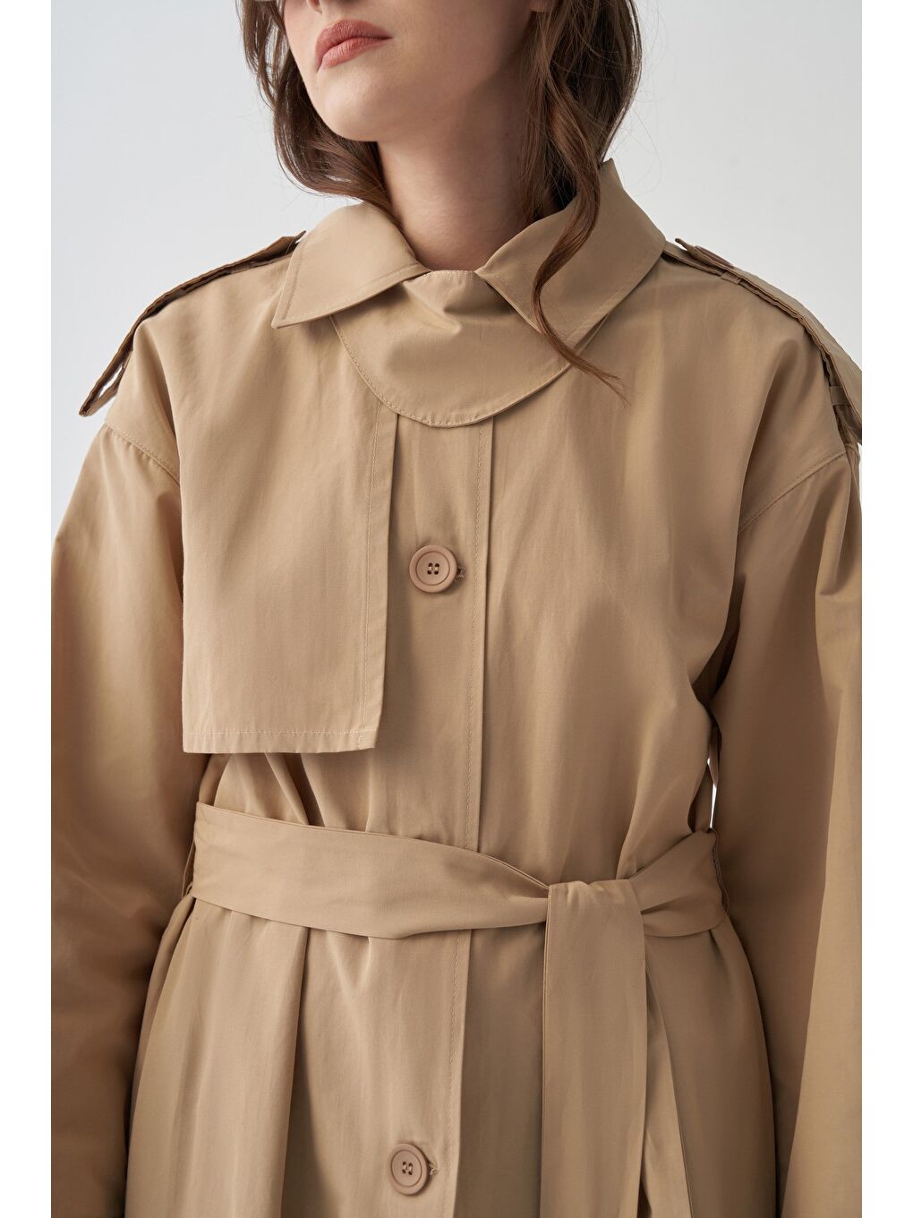 Bej-Yaka Apoletli Trençkot-5