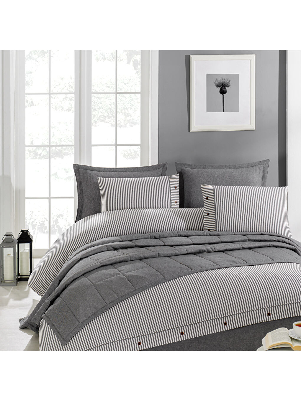 Home Loria Yatak Örtüsü Nevresim Seti 7 Parça-Antrasit-8