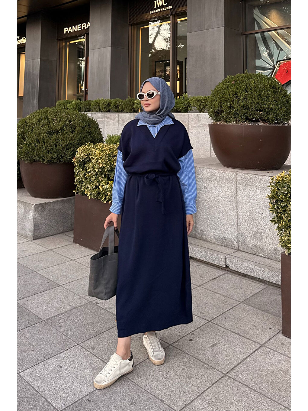 Kadın Garnili Triko Elbise Lacivert-4