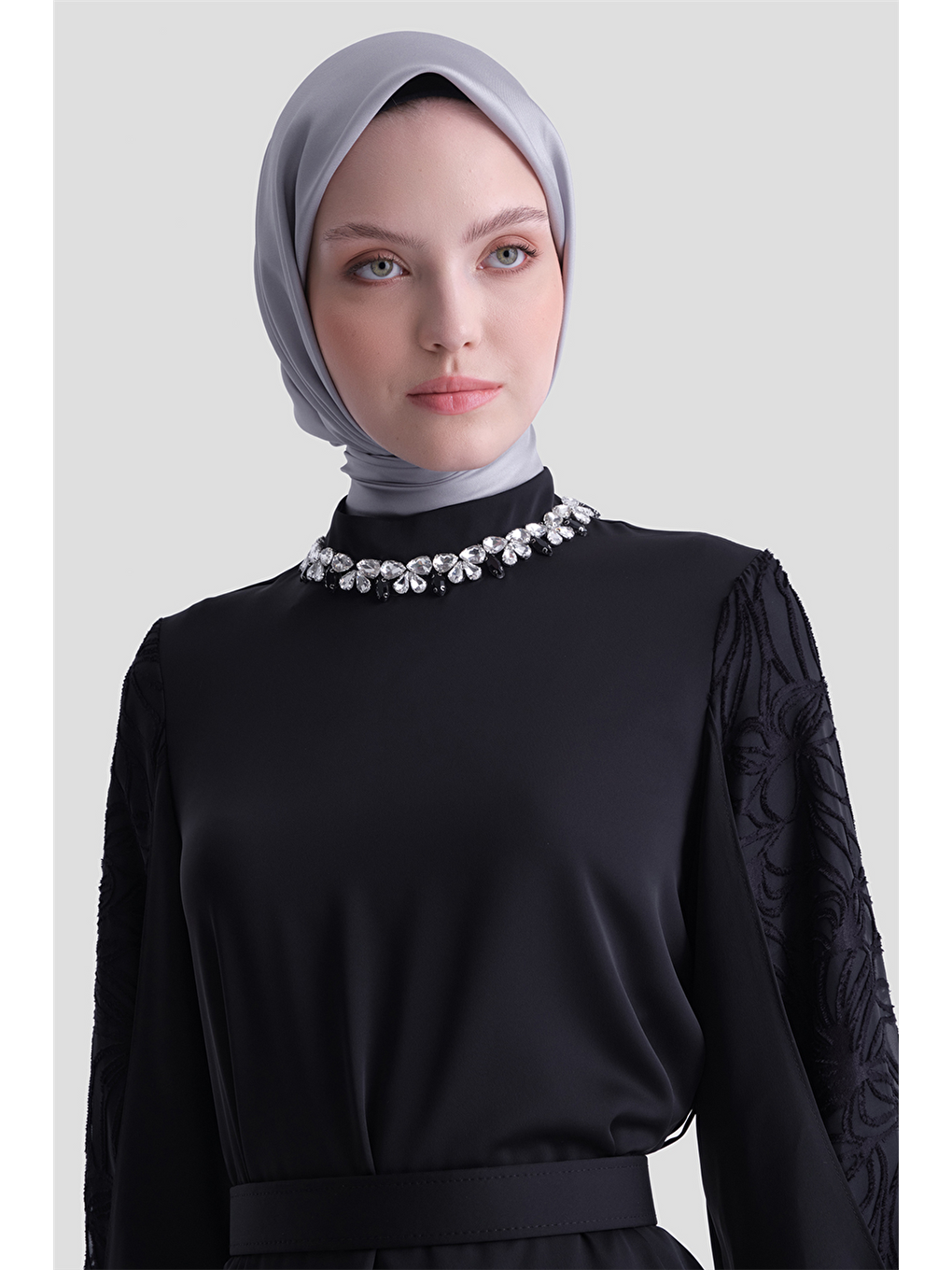 Taş Detaylı Elbise Siyah-3