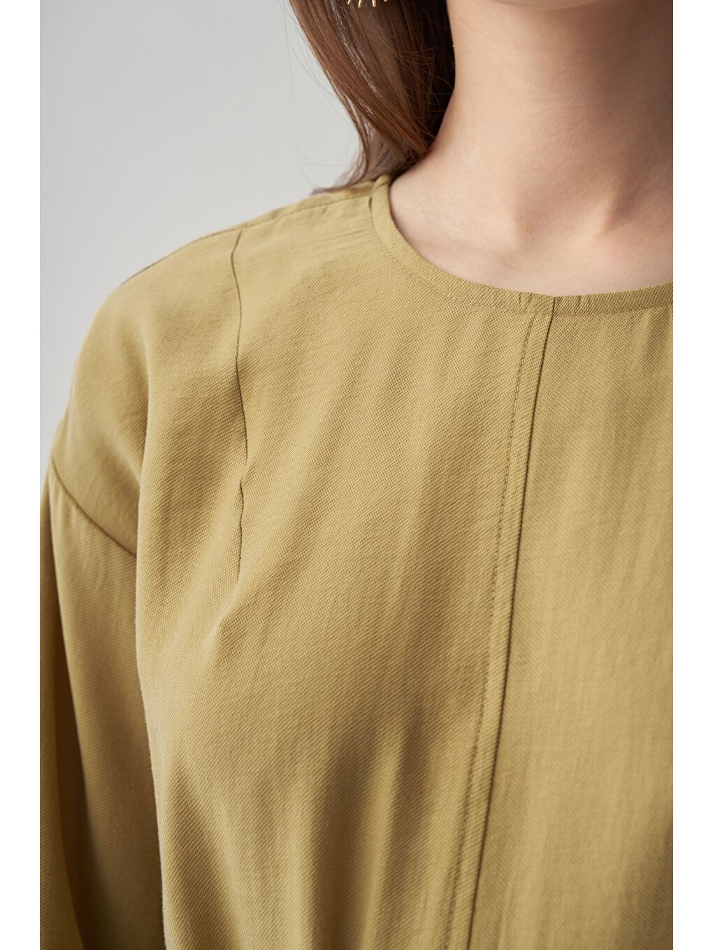 Soft Yeşil-Büzgü Detaylı Elbise-5