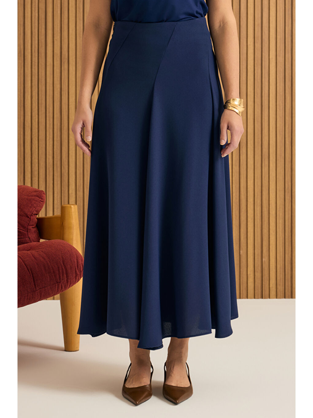 Lacivert Kuplu Crep Kloş Etek-3