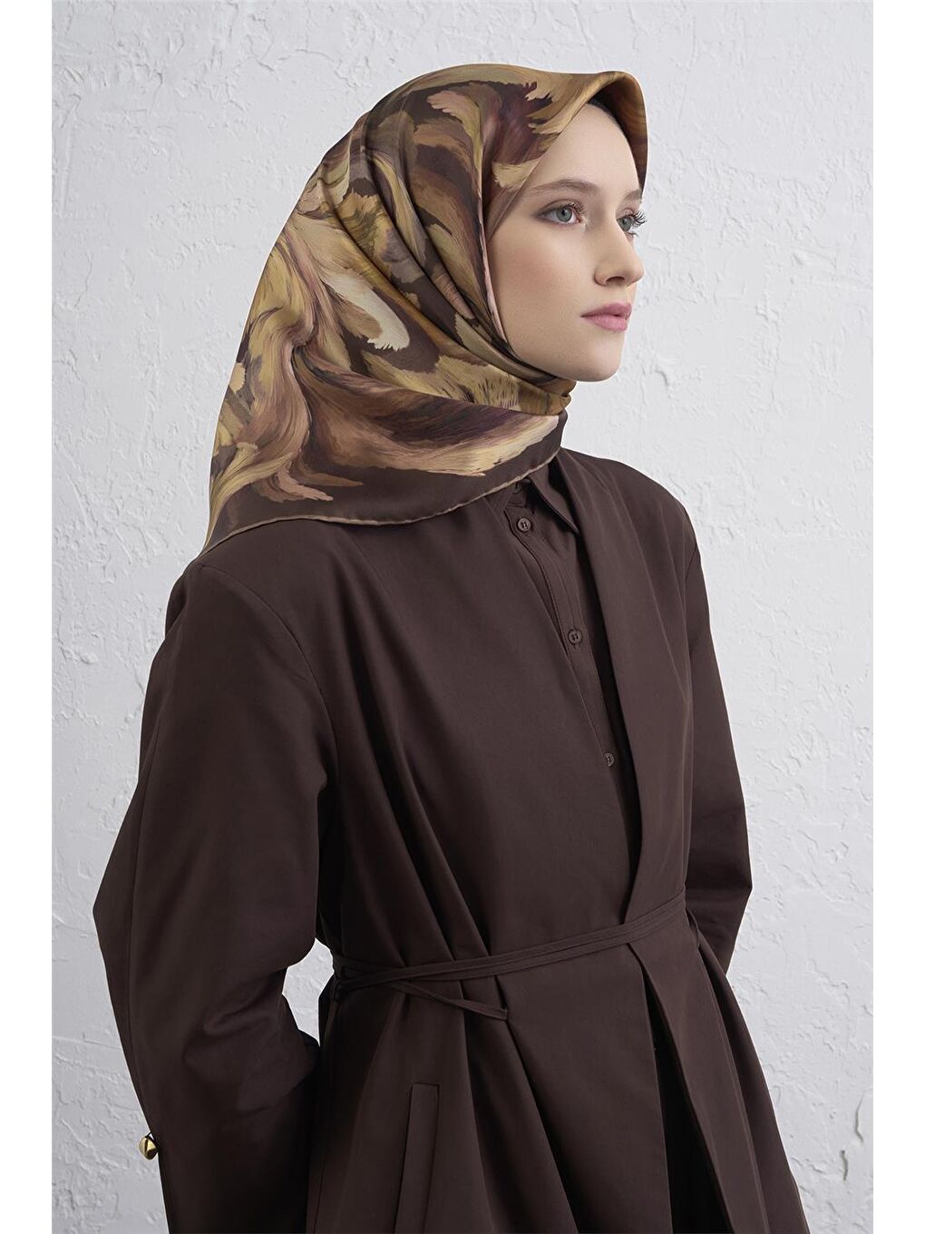 Kahverengi Saf İpek Sura Eşarp 9423D 32