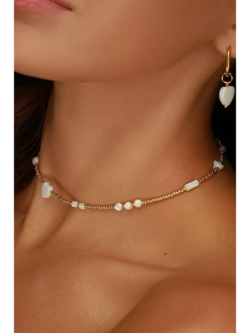New Obsessions Beyaz Aurora Kalp ve Yıldızlı Choker kolye - 1
