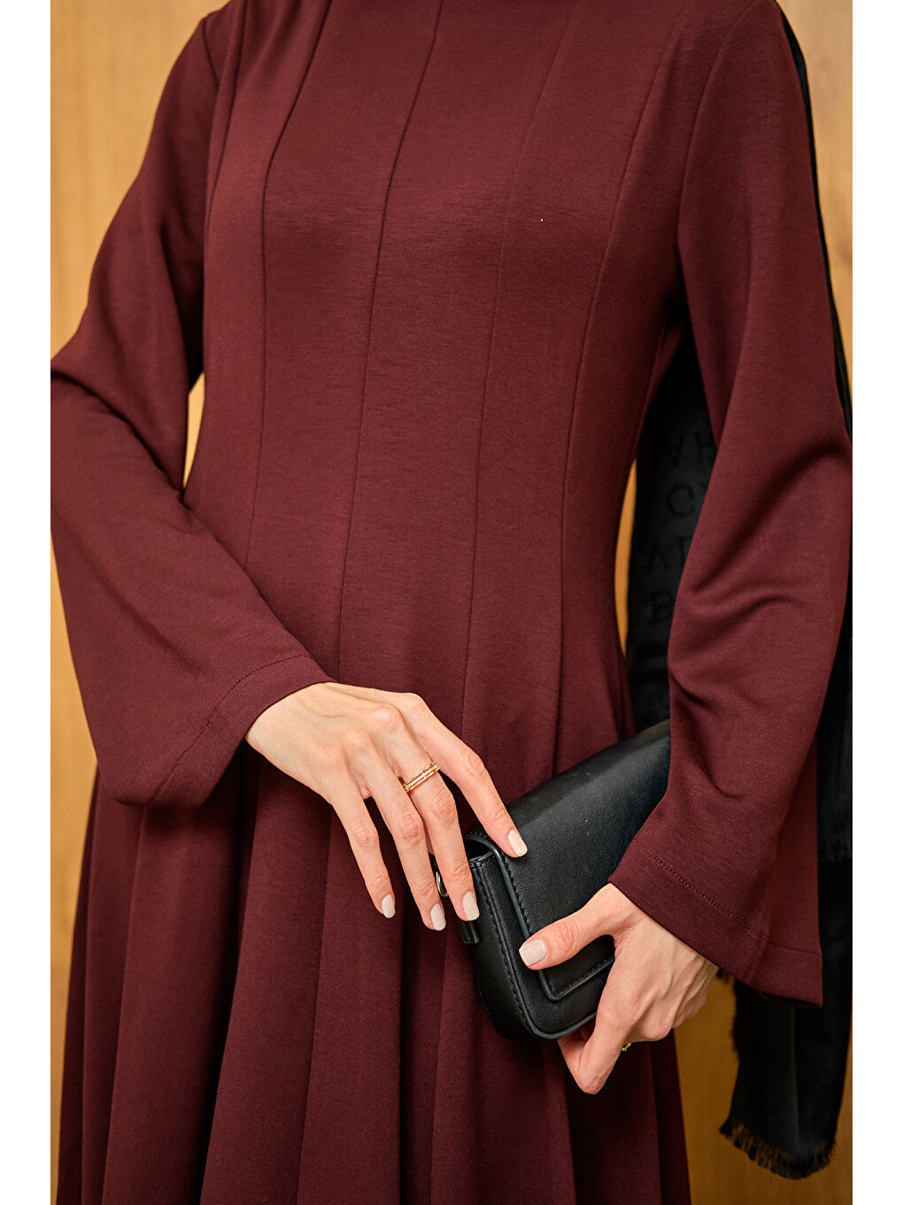 Kadın Pile Dikiş Detay Elbise Bordo-4