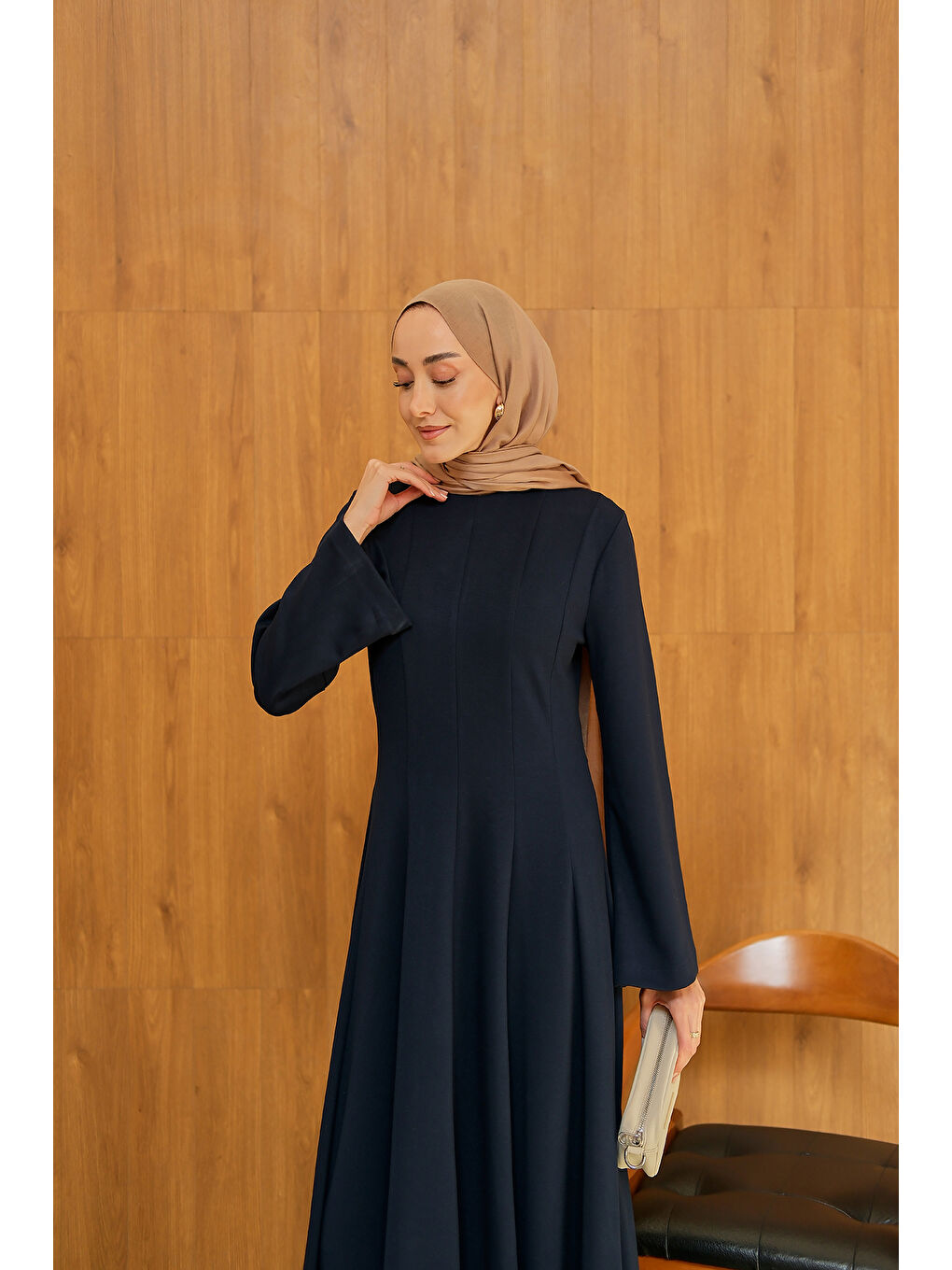 Kadın Pile Dikiş Detay Elbise Lacivert-1