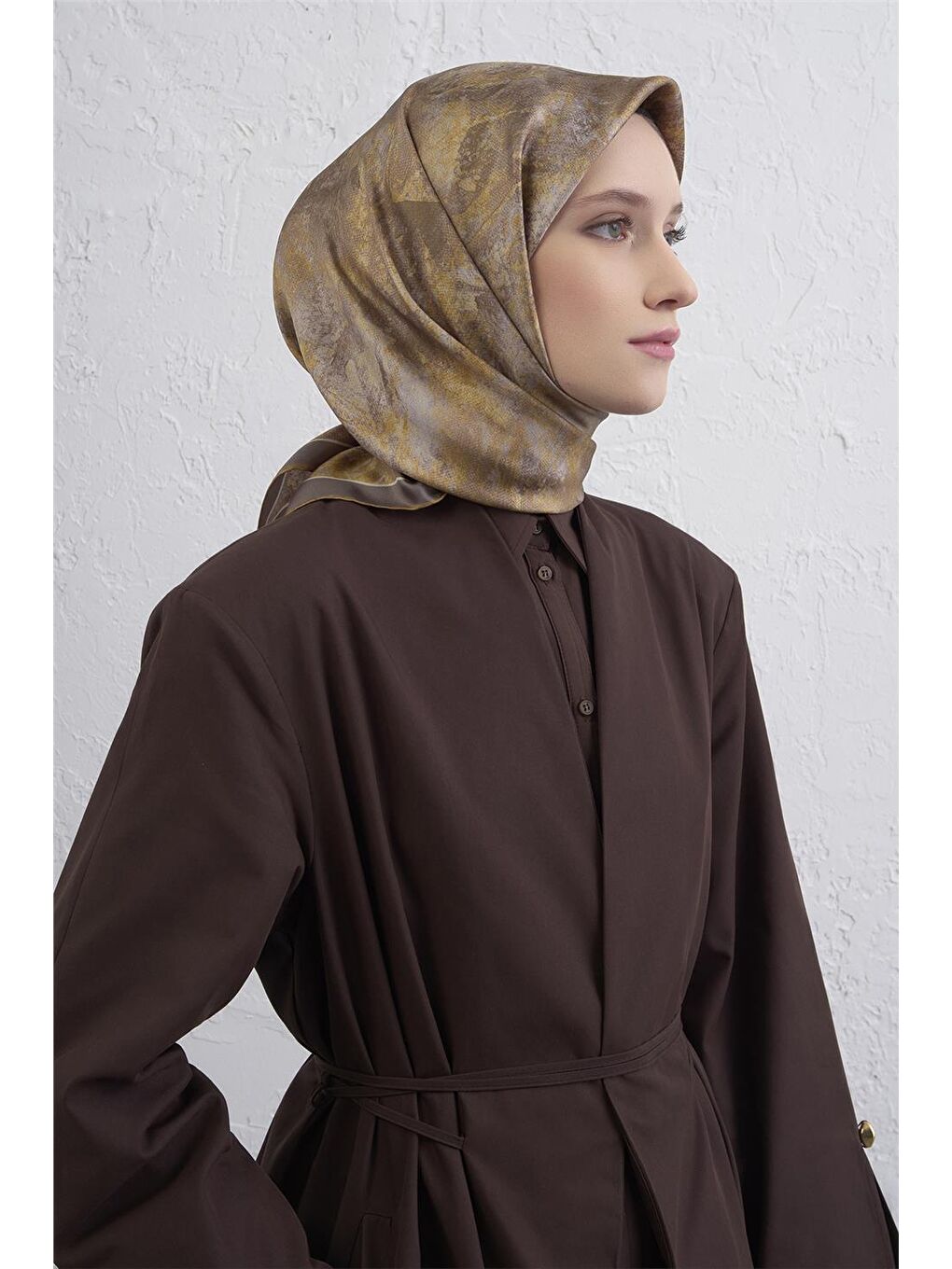 Kahverengi Saf İpek Sura Eşarp 9433D 35
