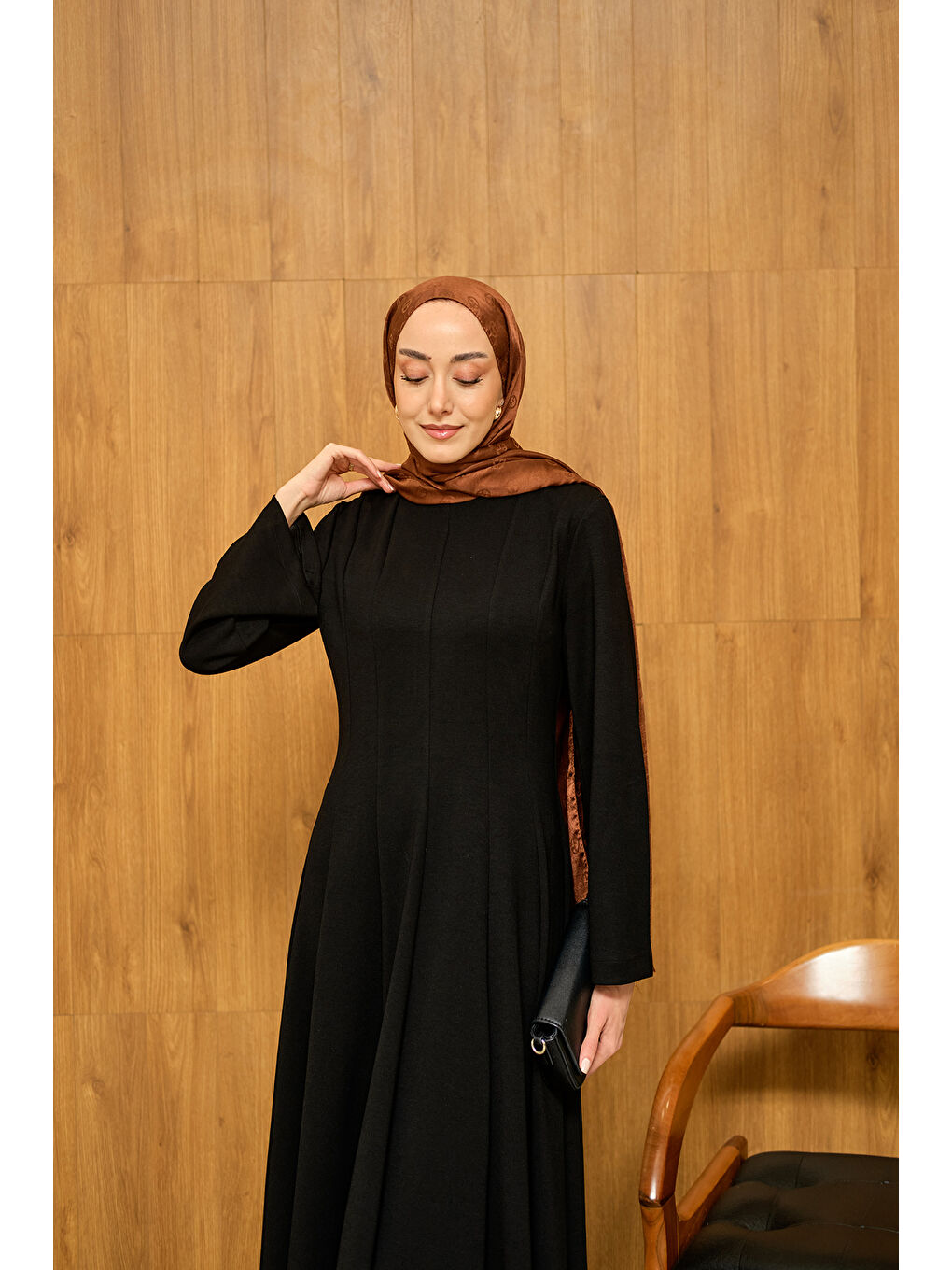 Kadın Pile Dikiş Detay Elbise Siyah-1