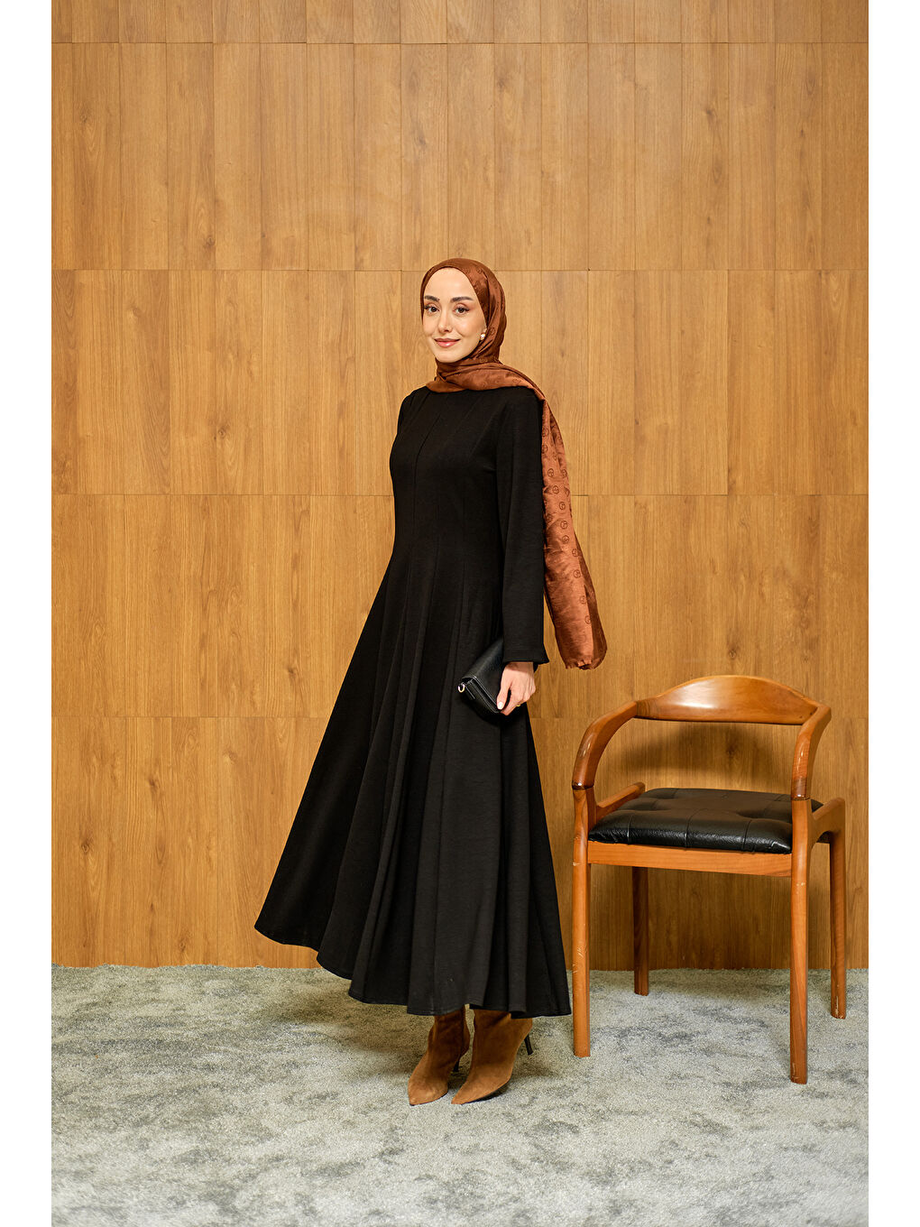 Kadın Pile Dikiş Detay Elbise Siyah-2