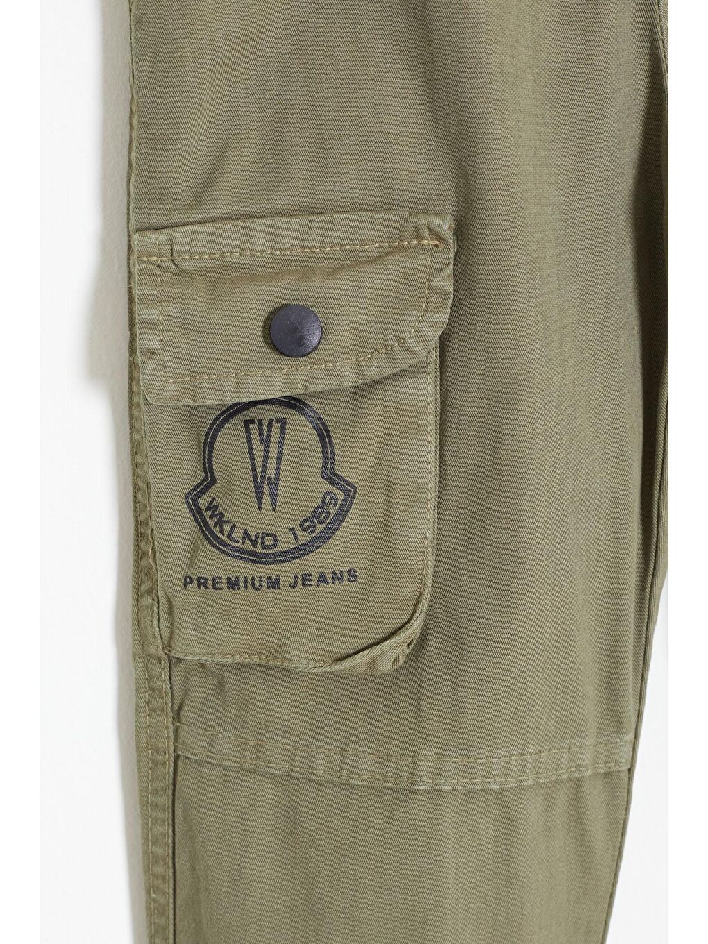 Haki Kargo Cepli Beli Lastikli Erkek Çocuk Jean Pantolon 18407-2