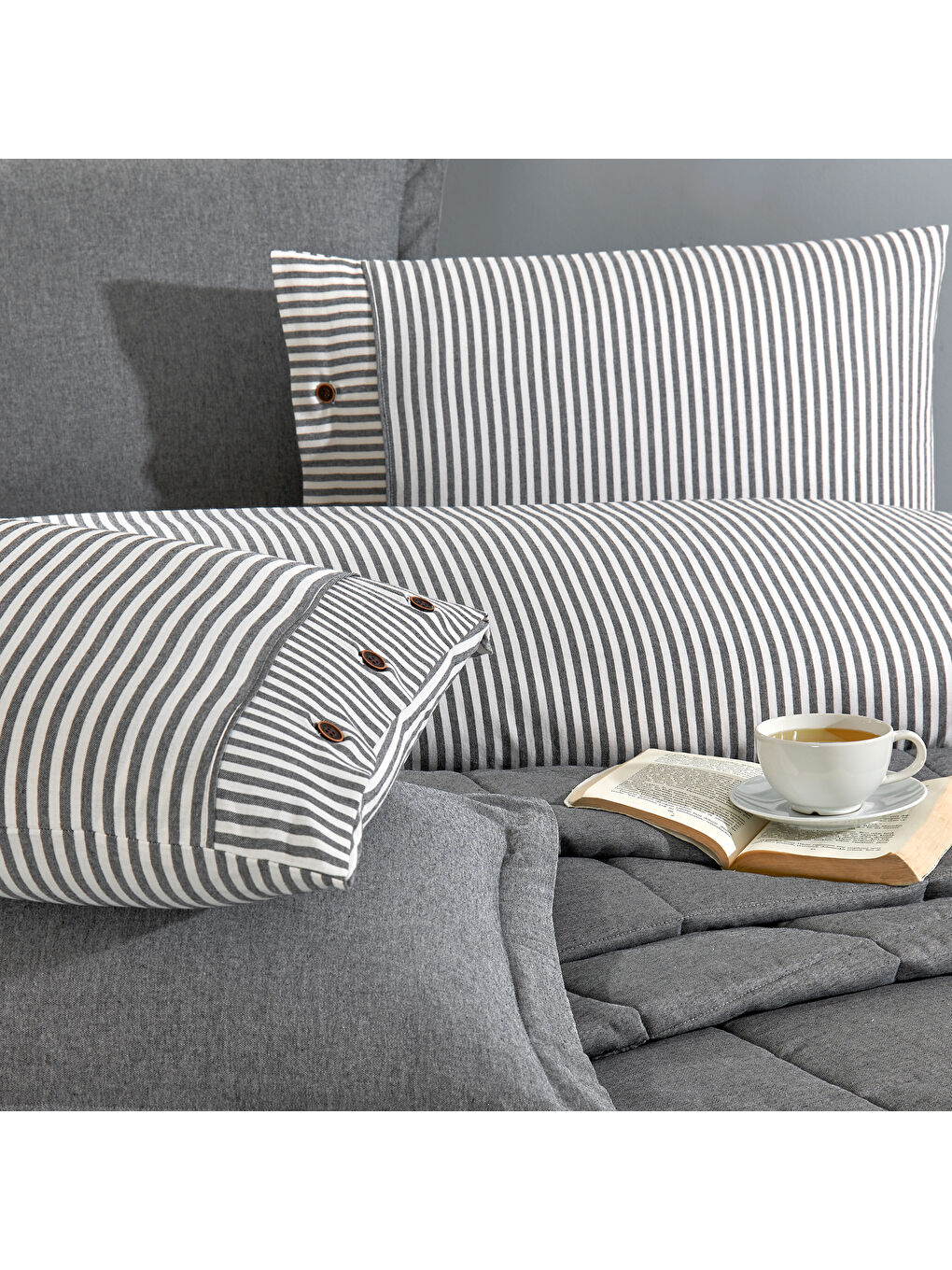 Home Loria Yatak Örtüsü Nevresim Seti 7 Parça-Antrasit-9