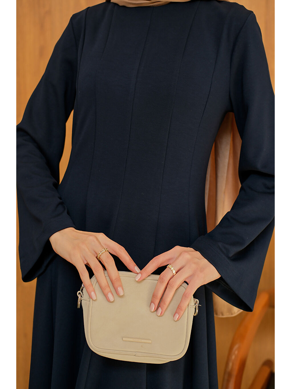 Kadın Pile Dikiş Detay Elbise Lacivert-4