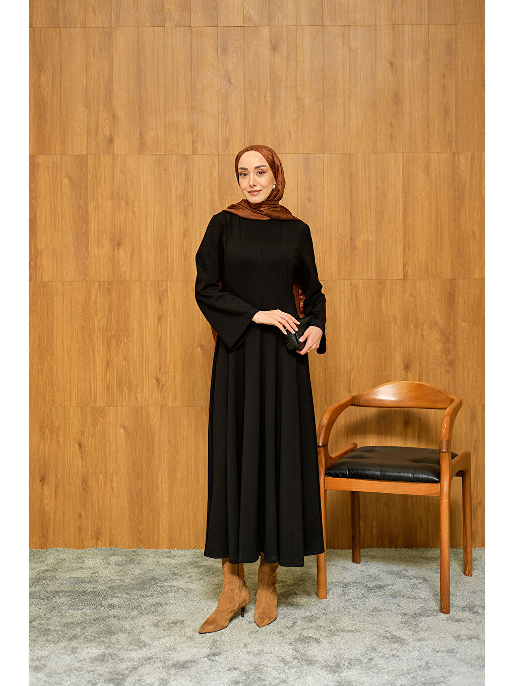 Kadın Pile Dikiş Detay Elbise Siyah-3