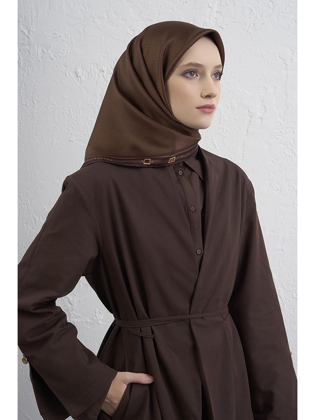 Kahverengi Saf İpek Sura Eşarp 9401D 80-1