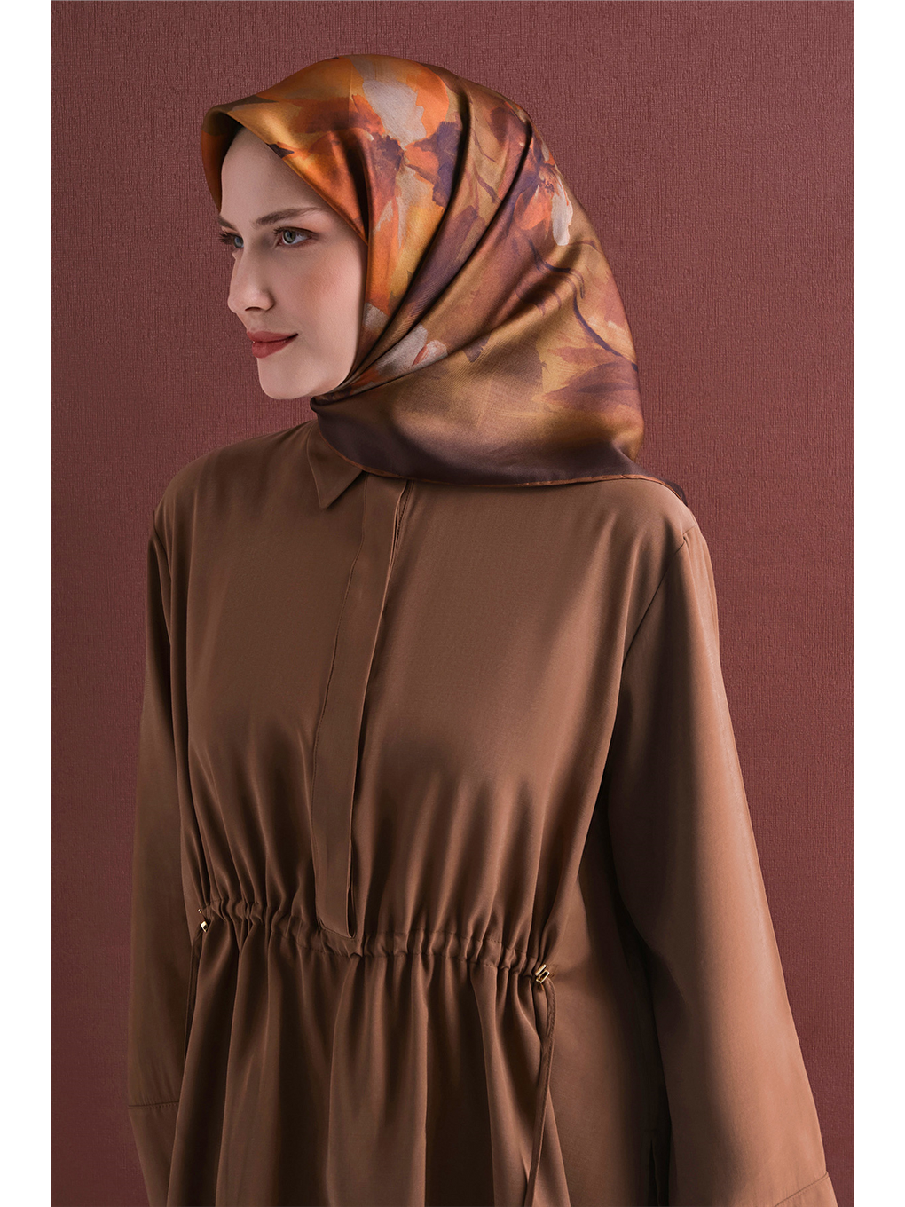 Kahverengi Saf İpek Twill Eşarp 9611d 56
