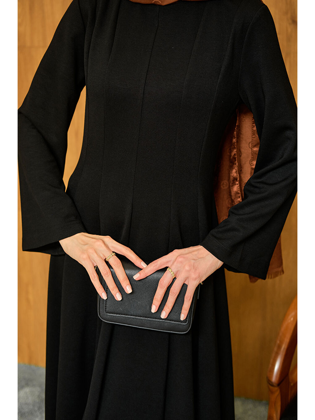 Kadın Pile Dikiş Detay Elbise Siyah-4