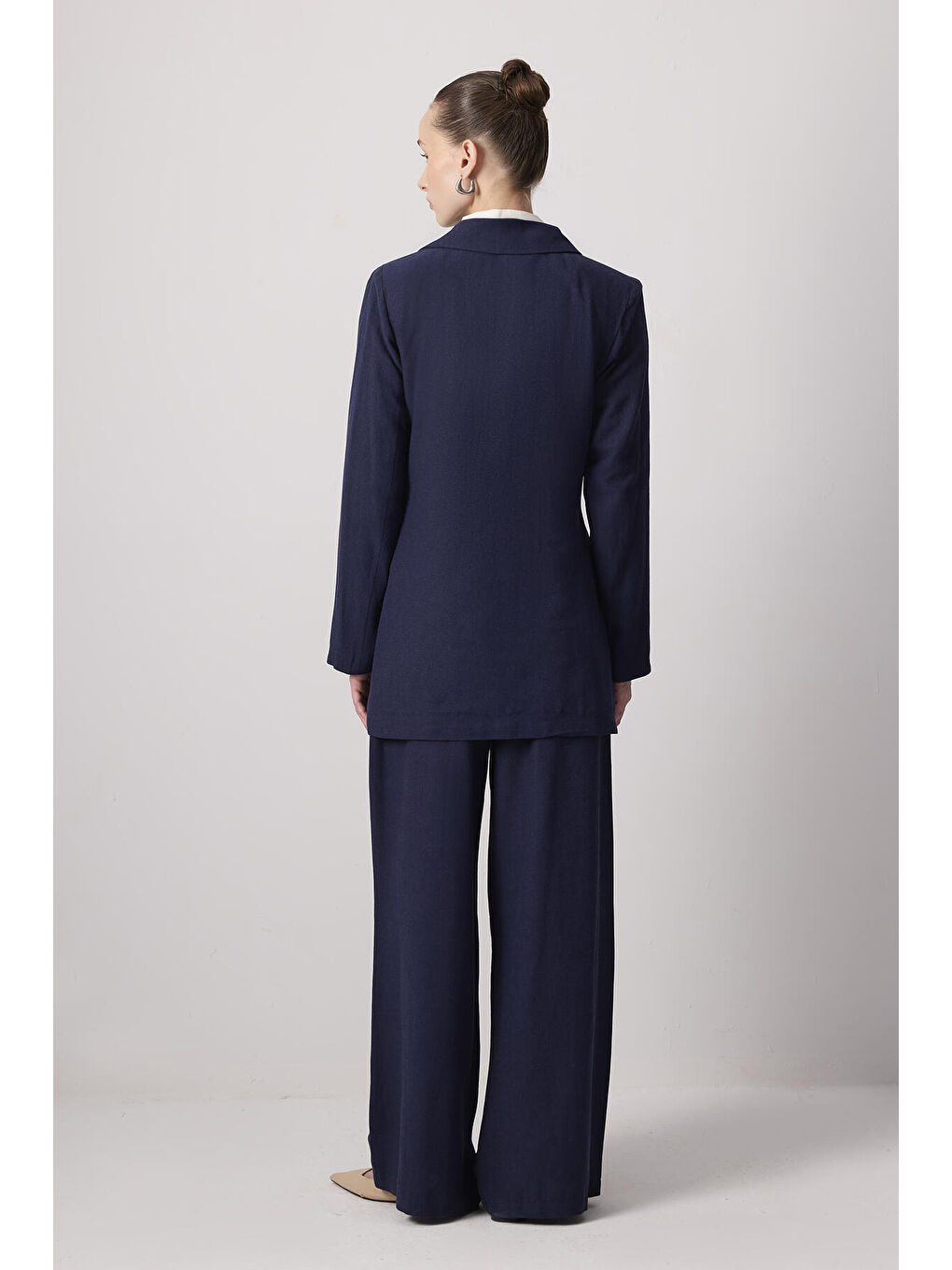 Lacivert Bağlama Detaylı Kruvaze Ceket Pantolon Takım-4