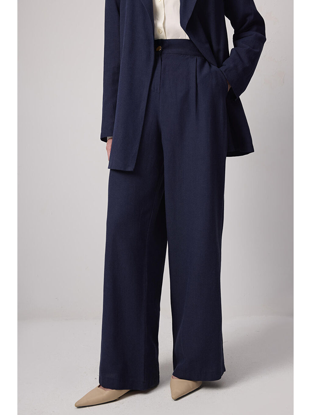 Lacivert Bağlama Detaylı Kruvaze Ceket Pantolon Takım-5