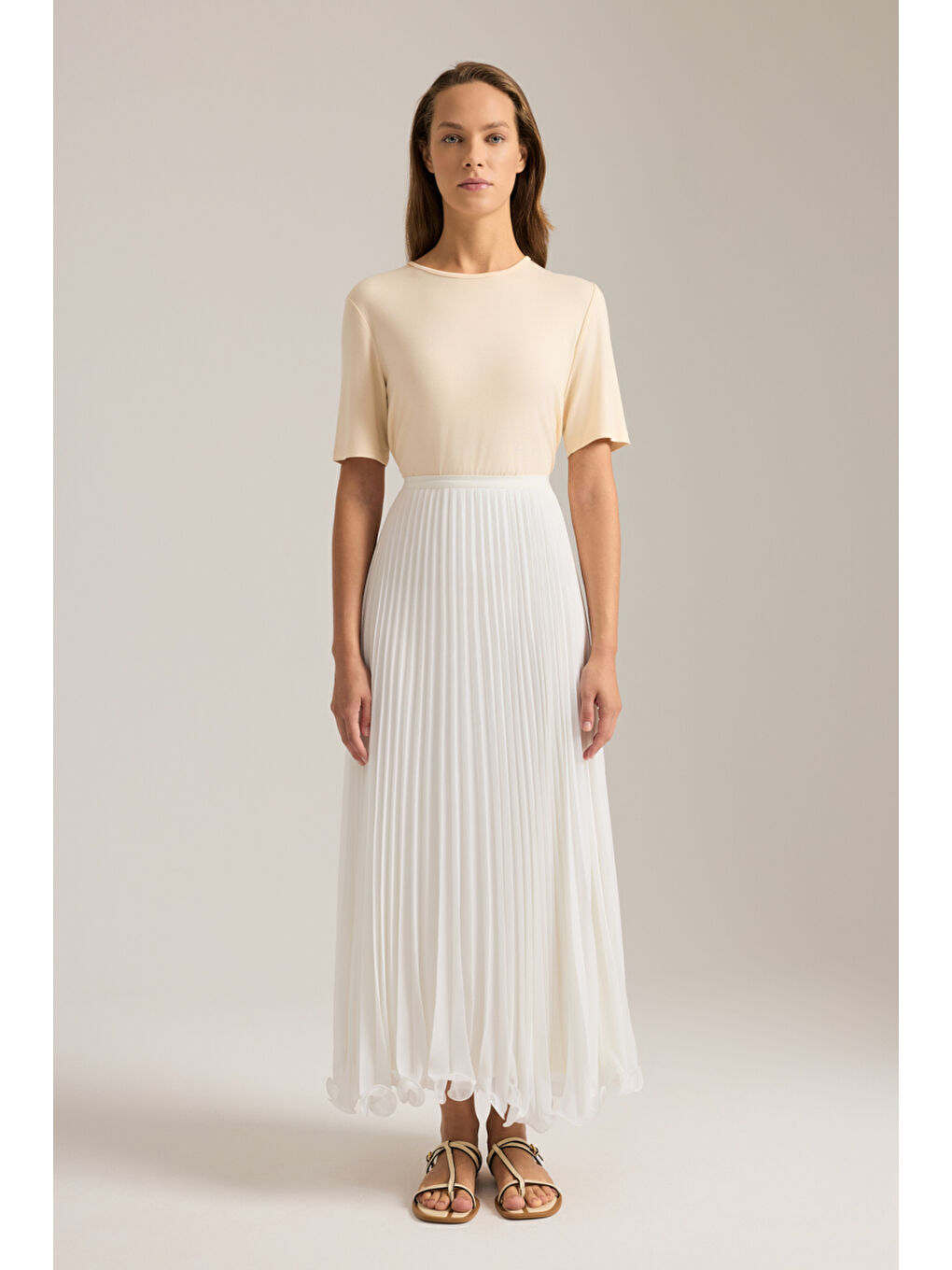 Ekru Etek Ucu Misinalı Piliseli Etek-1